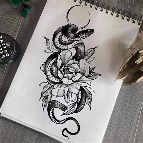 Snake and flower tattoo | Snake tattoo design, Tattoo designs, Creative ...