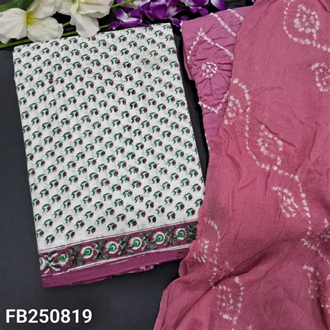 Half white block printed cotton salwar material fb250819-Neidhal