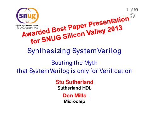 2013 snug sv synthesizable systemverilog presentation - Synthesi zi ng ...