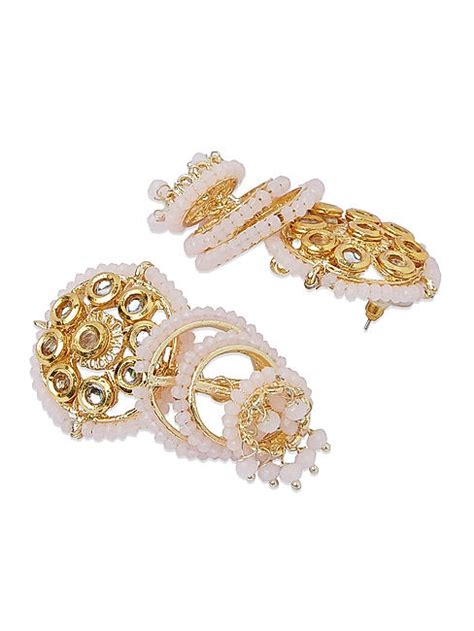 Fida Ethnic Indian Traditional Kundan & Pink Beads Embellished Drop ...