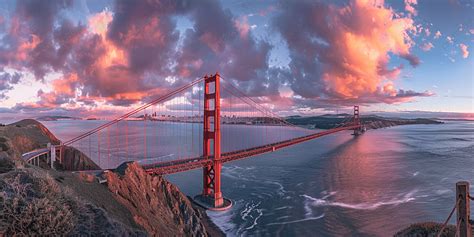 Colorful Sunrise Behind San Francisco And The Golden Gate Bridge ...