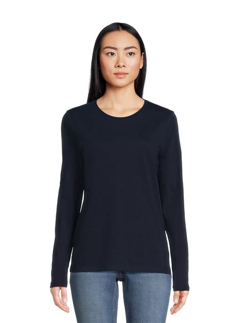 Time and Tru Women's Long Sleeve Core Tee - Crewneck T-Shirt - Walmart.com