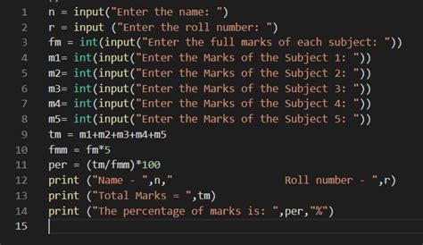 To input the roll number, name, and marks in five subjects of a student ...