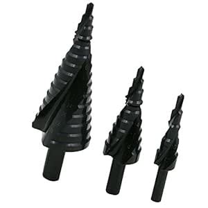NF&E 3 Pieces HSS Spiral Groove Step Cone Drill Metal Hole Cutter Bit ...