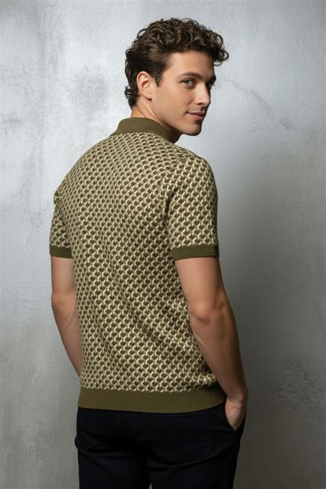Olive Jacquard Textured Regular Fit Exclusive Polo T-Shirt – Veirdo