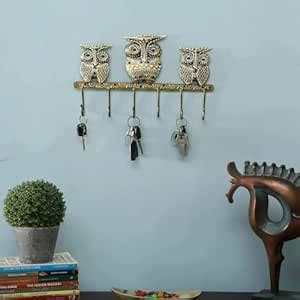 Trinity Craft Iron Hand Painted 3 Owl Key Holder Wall Hanging for Home ...