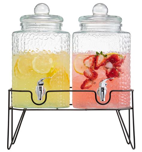 Style Setter Glass Beverage Dispenser with Stand (Set of 2), 1.5 Gallon ...
