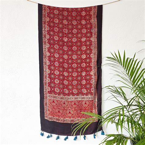 Modal Silk Ajrak Rust Red With Black Border Stole – Sanskruti
