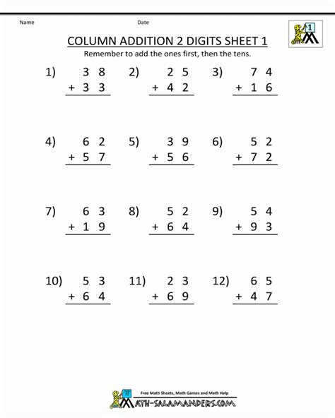 Image result for Math 2-Digit Addition Worksheet