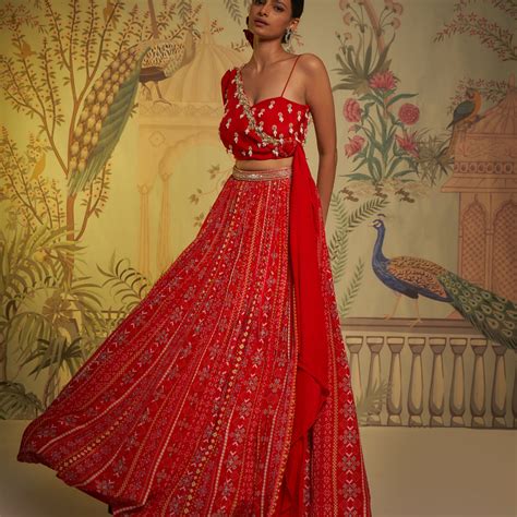 SCARLET PATOLA ONE SHOULDER DRAPE LEHENGA – Ganpatis
