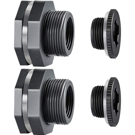 Buy Outus 2 Pieces PVC Bulkhead Fitting with Plugs for Rain Barrels ...