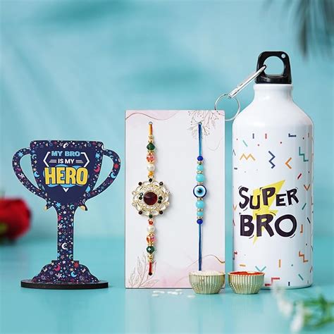 Dreamica Rakhi for Brother with Sipper and MDF Trophy Showpiece Combo ...