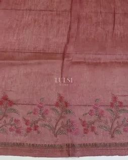 Buy Purplish Brown Linen Printed Saree T620285