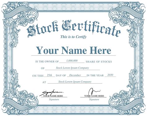 Corporation Stock Certificate Template - prntbl.concejomunicipaldechinu.gov.co