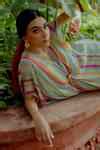 Buy Multi Color Kaftan Pure Crepe And Inner Shantoon Stripes V Neck ...
