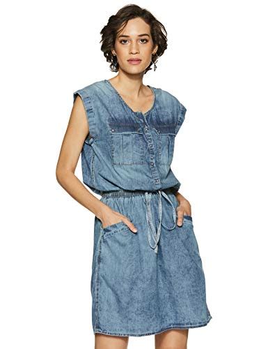Buy Tokyo Talkies Women's Cotton A-Line Dress (TTJ6001312_Mid Blue ...
