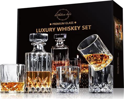 Amazon.com: LIGHTEN LIFE Juego de decantador de whisky de cristal para ...