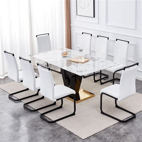 Amazon.com - MEMUY 79" Modern Dining Table Set for 8,Faux Marble Dining ...