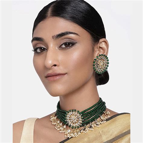Etnico 18k Gold Plated Traditional Choker Set Glided With Kundan & Pea ...