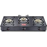 Prestige Premia Schott Glass-Top GTS 03L (D) (Black) 3 Brass Burner Gas ...