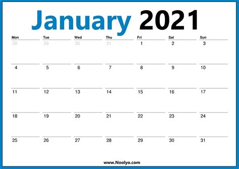 2021 Monthly Calendar – Page 2 – Noolyo.com