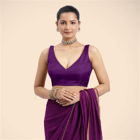 Purple Raisa Sleeveless Silk Saree Blouse with Gota Patti for Festive ...