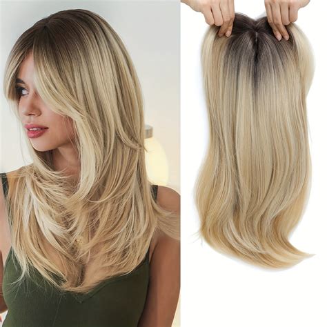 Long Curly Ombre Hair Topper with Dark Roots Heat Resistant Synthetic ...