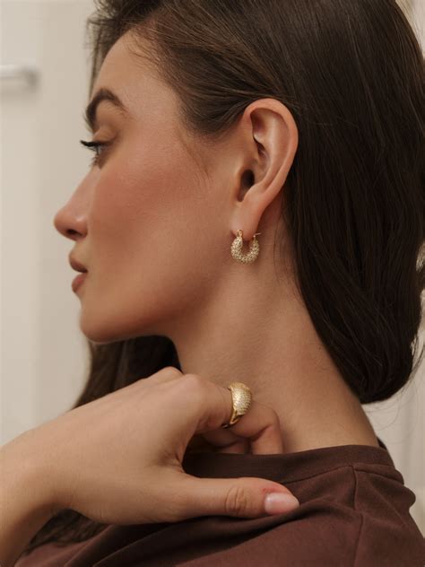 Puff earrings with zircons :: LICHI - Online fashion store