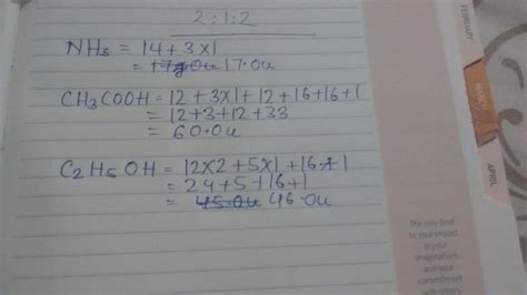 calculate the molecular mass of the following in u a. NH3 b. CH3COOH c ...