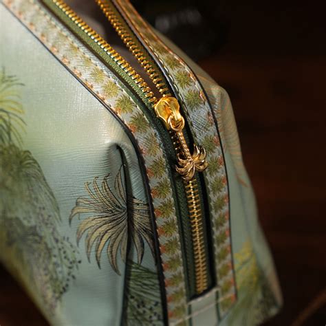 Green Como Printed Faux Leather Vanity Pouch - Small