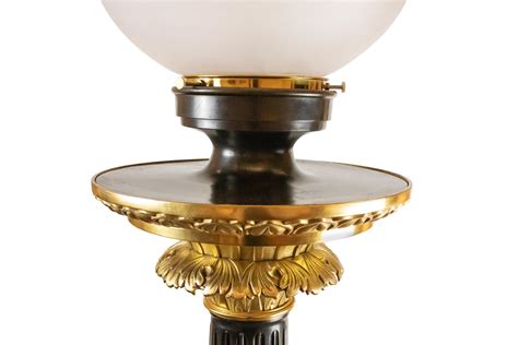 Large Empire Style Bronze Pillar Floor Lamp with a Frosted Glass Globe ...