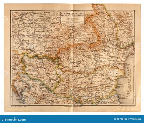 Old Map of Romania, Bulgaria, Serbia and Montenegro Editorial Image - Image of historical ...