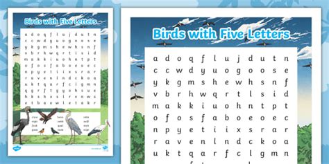 Birds with Five Letters Word Search