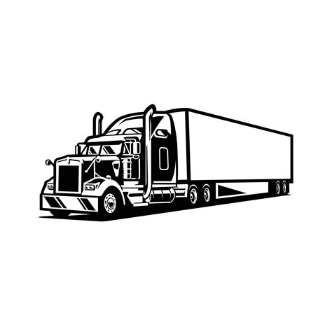 Semi Truck, 18 Wheeler, Freight Tow Trailer Monochrome, Silhouette ...