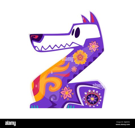 Day of the Dead font dead dog or jackal skull letter Z. Mexico ritual ...