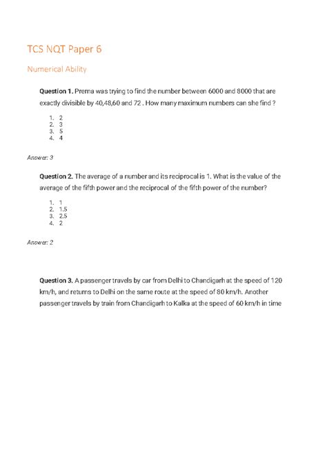 TCS NQT Paper 6 Numerical Ability & Reasoning Practice Questions - Studocu