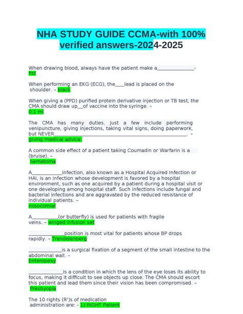 NHA STUDY GUIDE CCMA-with 100% verified answers-2024-2025.docx | Exams ...