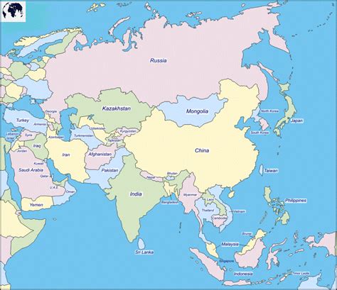 Free Labeled Asia Map with Countries & Capital in PDF
