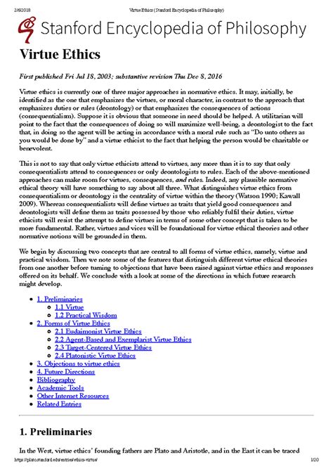 “Virtue Ethics (Stanford Encyclopedia of Philosophy)” - Stanford ...
