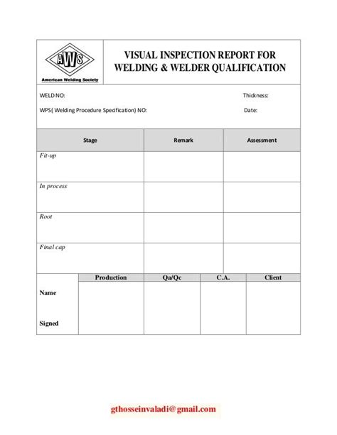 Image result for Visual Inspection Report Form