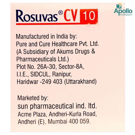 Rosuvas CV 10 Tablet 10's Price, Uses, Side Effects, Composition ...