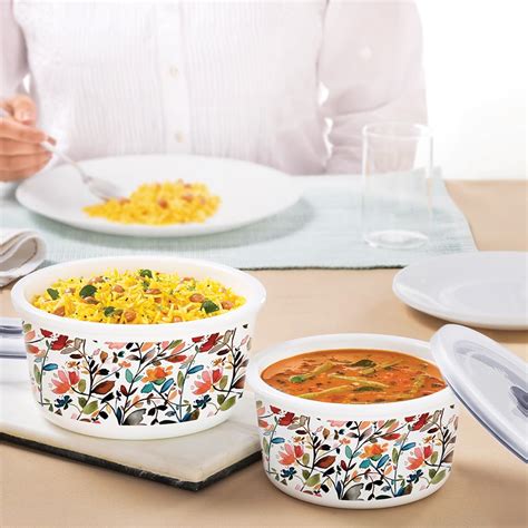 Larah by Borosil Lupin 2 pcs (800 ml + 1.2 L) Storage Bowls with Lids ...