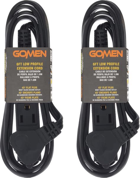 GOMEN 6 Feet Indoor Extension Cord with 3 Outlets, AWG 16/3 Angled Flat ...