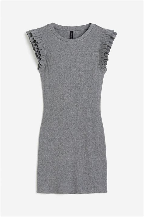Flutter-sleeved bodycon dress - Grey - Ladies | H&M IN