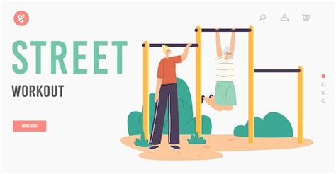 Street Workout Landing Page Vorlage. Junge Frau, die ältere weibliche ...