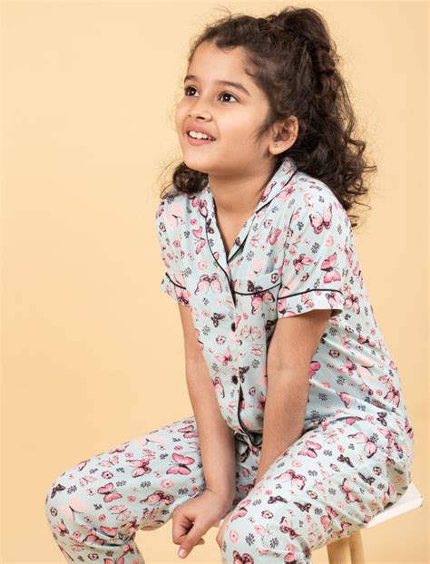 Cute Butterfly Printed Night Suit (Blue) – Tweeny Mini