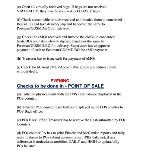 Daily Check List for CSI Post Offices