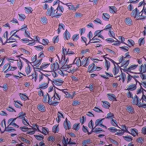 Pure Cotton Jaipuri Purple With Peach Flower Jaal Hand Block Print Fab ...