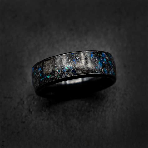 Megalodon/triceratops ring, mens/womens wedding band, black ceramic ...