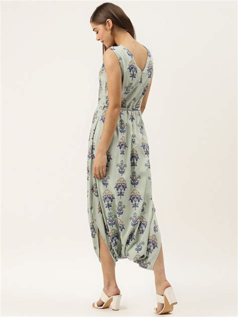 Buy Overlap neck Jumpsuit with low crotch dhoti in pista green color ...